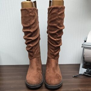 Steve Madden Size 5 Cognac Faux Suede Mid Calf Heeled Boots